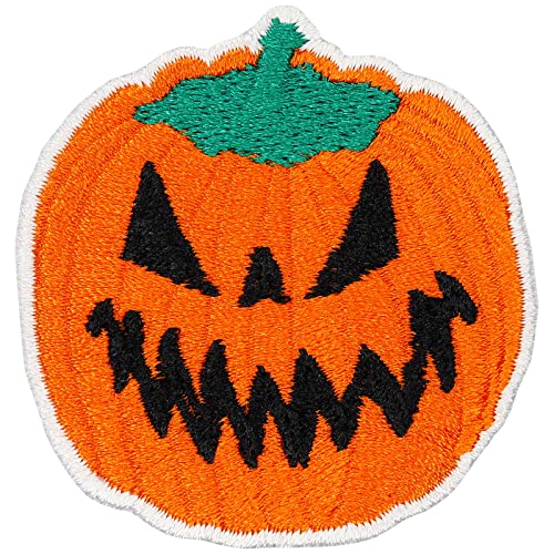 EXPRESS-STICKEREI Halloween Aufnäher Pumpkin Patch gruseliger lustiger Kürbis Sticker zum annähen/aufbügeln | Applikation Jeans Flicken Bügelbilder für alle Stoffe | Fabric Applique 50x50mm