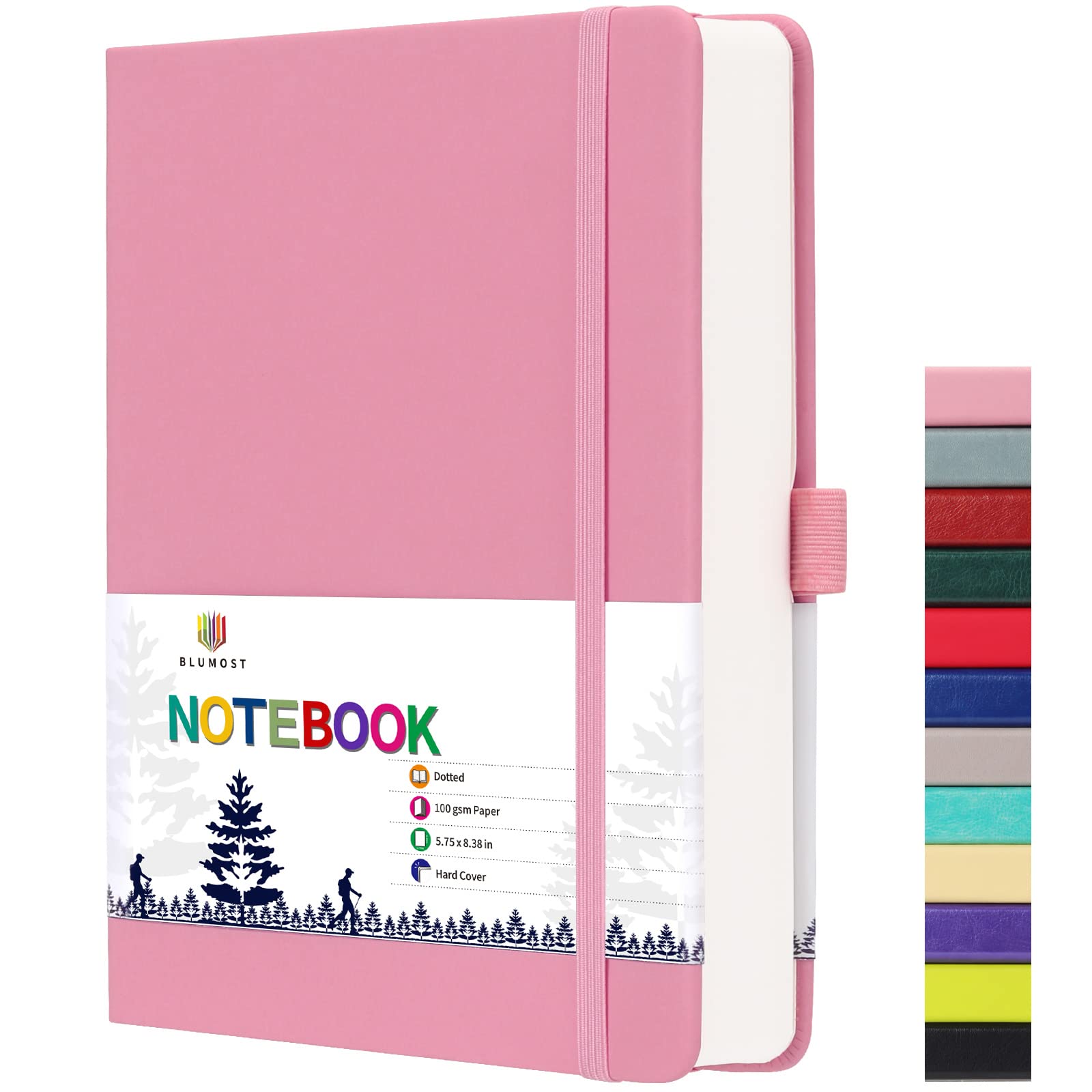 BLUMOST Bullet Dotted Journal Notizbuch – A5 Punktraster Notizbuch mit 280 Seiten, 100 g/m² dickes gepunktetes Papier, Leder-Hardcover gepunktetes Tagebuch für Damen und Herren, 14 x 21 cm, Rosa