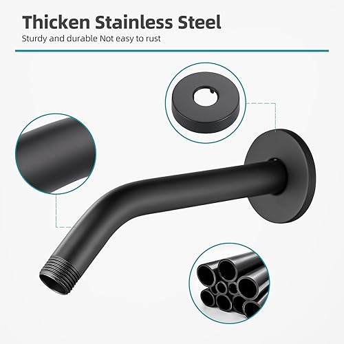 Miniatura 4 de Cobbe Brazo de ducha con brida y cinta de teflón, extensión de brazo de ducha de 6 pulgadas para cabezal de ducha fijo, negro mate