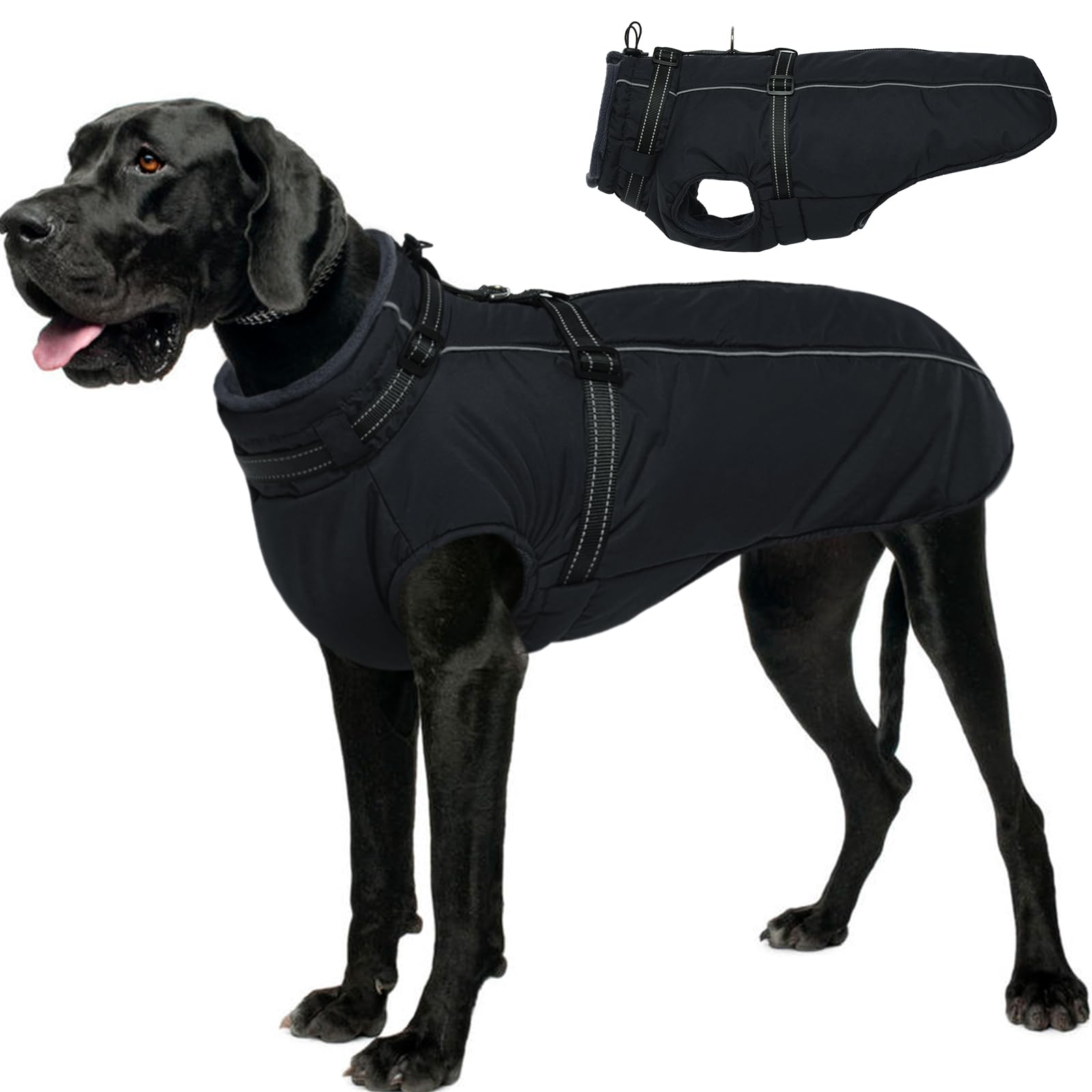 Lelepet XXXL Hundemantel Mit Geschirr - Integrierte wasserdichte Hundejacke, Warmer Wintermantel, Dicke Fleecejacke - Reflektierend, Verstellbar, Für Dogge