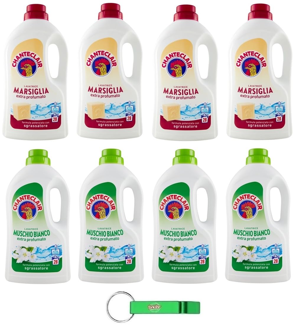 8x Chanteclair Lavatrice Testpaket Marseille + Weißer Moschus- Flüssigwaschmittel für die Waschmaschine - Waschmittel 28 Wäschen 1260ml + Beni Culinari Kostenloser Schlüsselanhänger