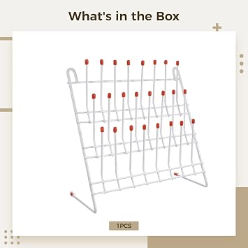 24-Peg Bottle Drying Rack for Lab Glassware and Milk Bottles, Space-Saving Wall-Mount Design, Non-Slip Red Top, Sturdy Iron Frame, Ideal for Kitchen, Lab, Classroom Use