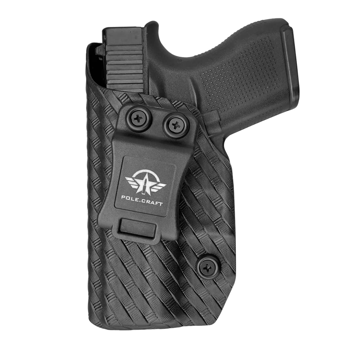 POLE.CRAFT IWB Kydex Holster Custom Fits: Glock 43 / Glock 43X - Inside Waistband Carry Holster - Adj. Cant Retention - Cover Mag-Button - No Wear - No Jitter