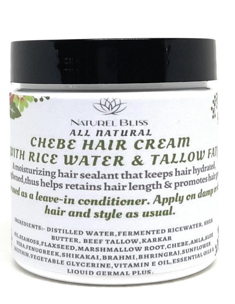 Naturel Essentials Croton Zambesicus Hair Growth Cream|Leave in Conditioner|With Fermented Rice Water & Tallow|Aloe Vera|Sea Moss (Unscented, 4 oz)