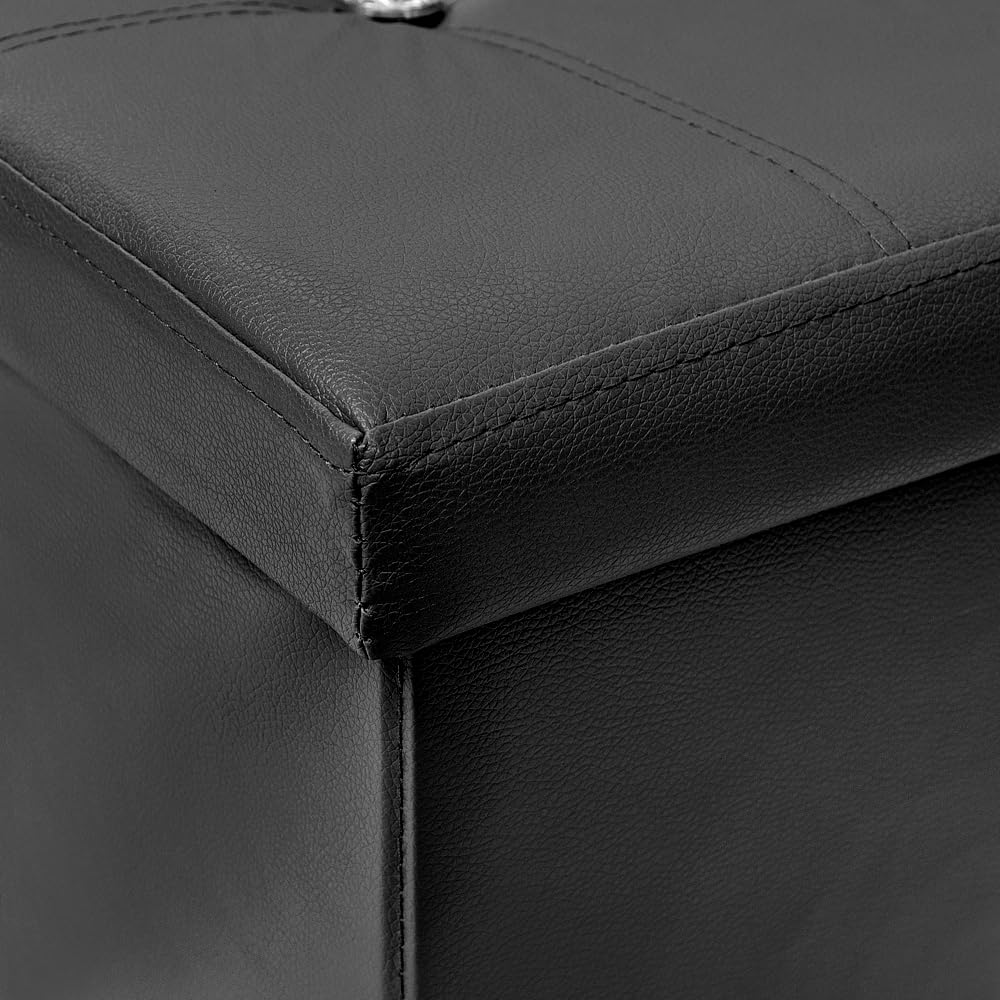 emmevi Cassapanca Contenitore Pouf Panca Portaoggetti Poggiapiedi Similpelle Diamanti 76x38x38 cm Nero