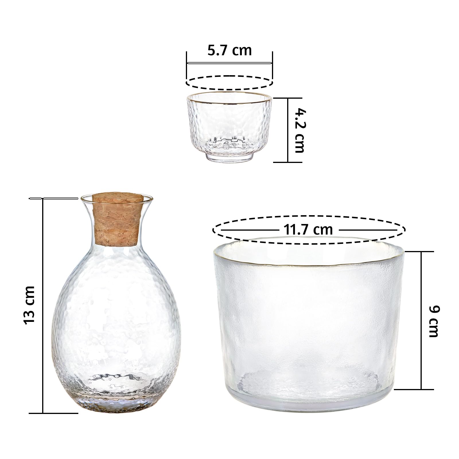 Set di sake giapponese, in vetro, 6 pezzi, con caraffa e ciotola di conservazione calda, servizio di ciotole per sake