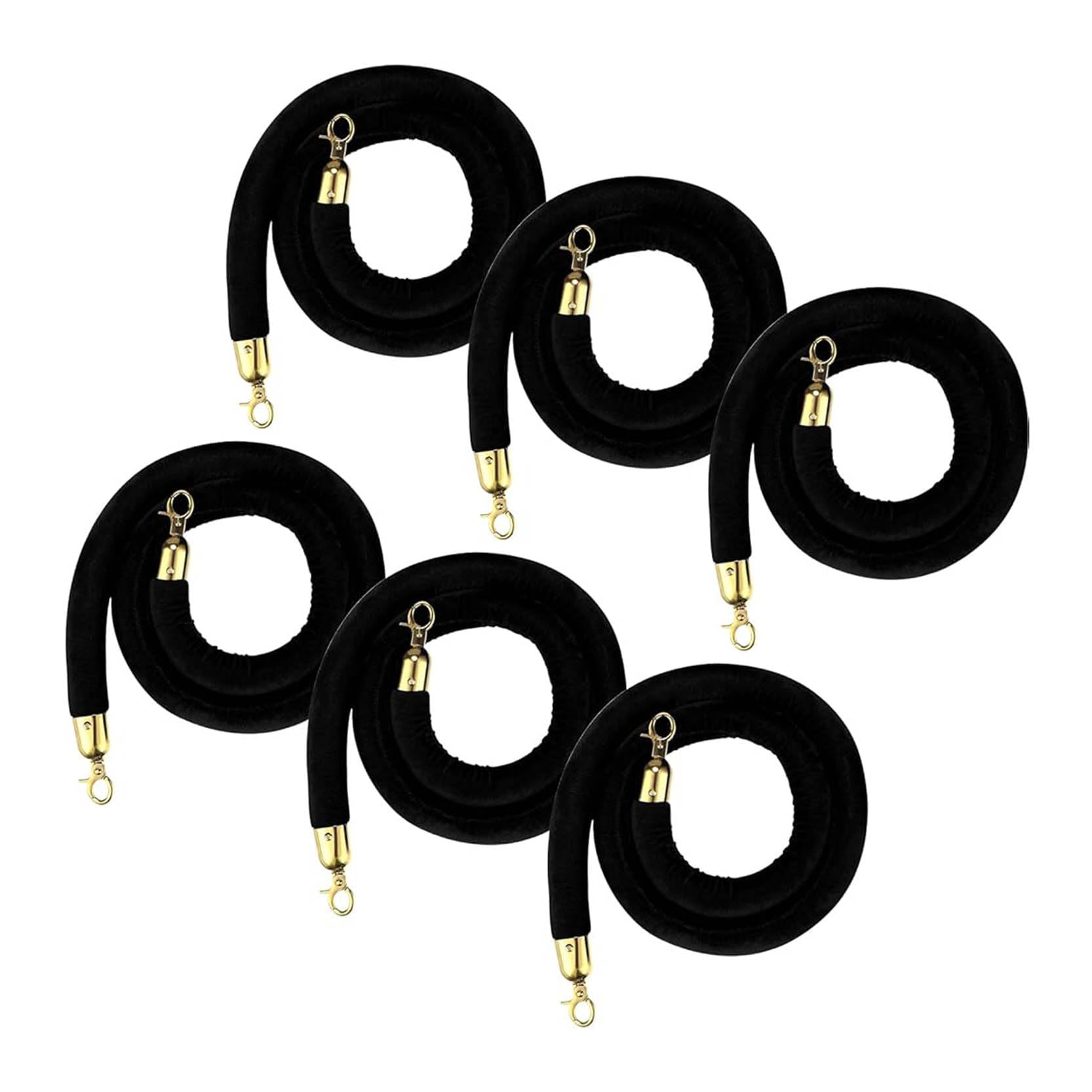 Aioneer 6 Pack Velvet Stanchion Ropes With S, Queue Management Safety Ropes For Events, Cinemas, Grand Openings, Hotel Parties - Premium Crowd Control Solution-Black
