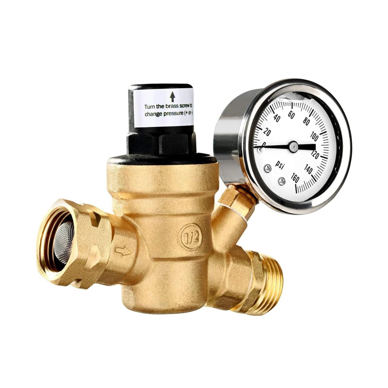 valvola riduttrice di Pressione Regolatore di Pressione Acqua in Ottone, Riduttore di Pressione Acqua Regolabile con manometro 0-160 PSI