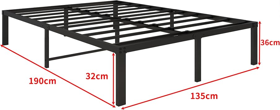 HOMERECOMMEND 36 cm 4ft6 Double Metal Platform Bed Frames Double with Storage Under Bed/Steel Slats Mattress Base, No Box Spring Needed, Enhanced Support Noise Free,Black