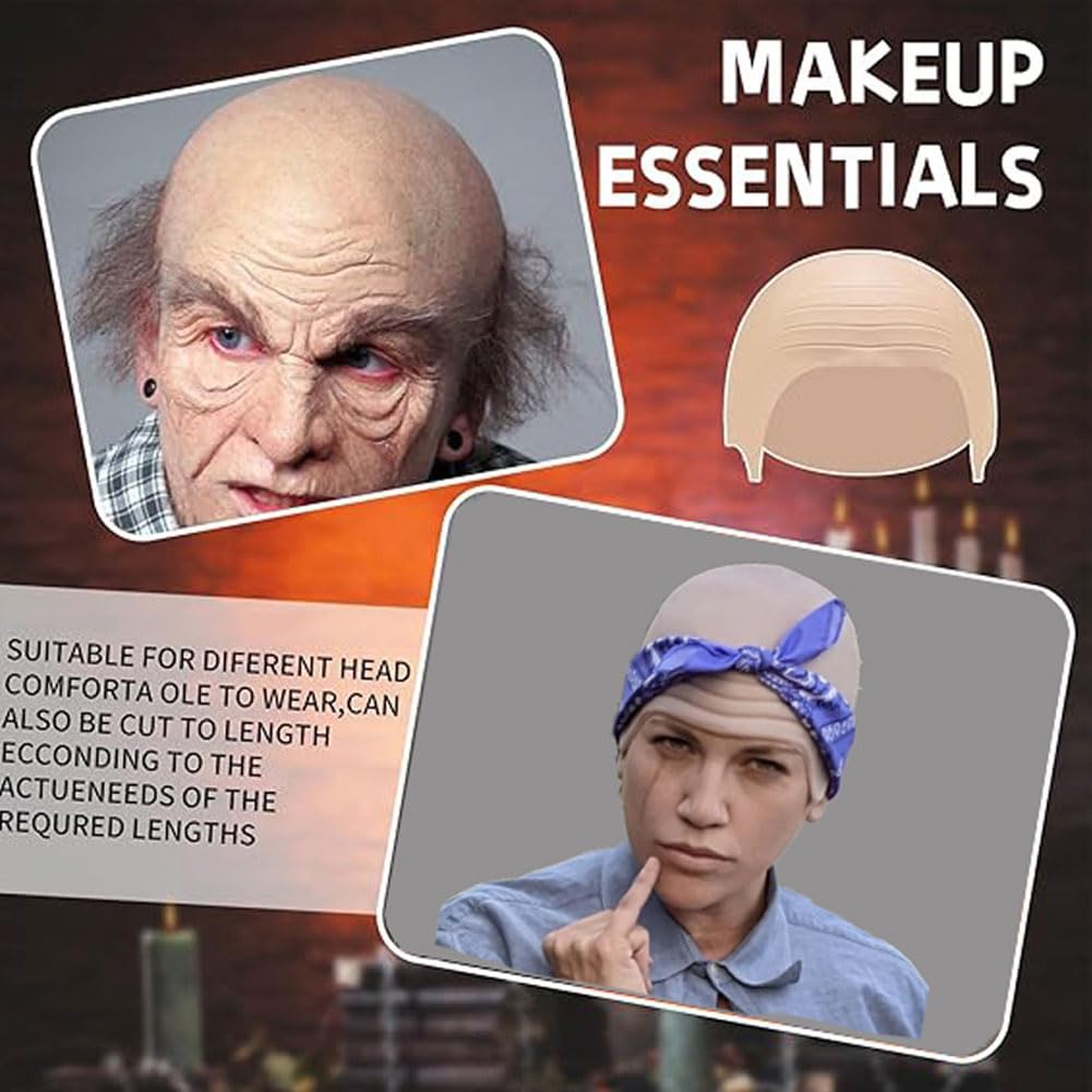 HTGWCG Adults Mr Worldwide Accessory Set, Nude Latex Bald Cap, Black Sunglasses, Black Soul Patch - Image 3
