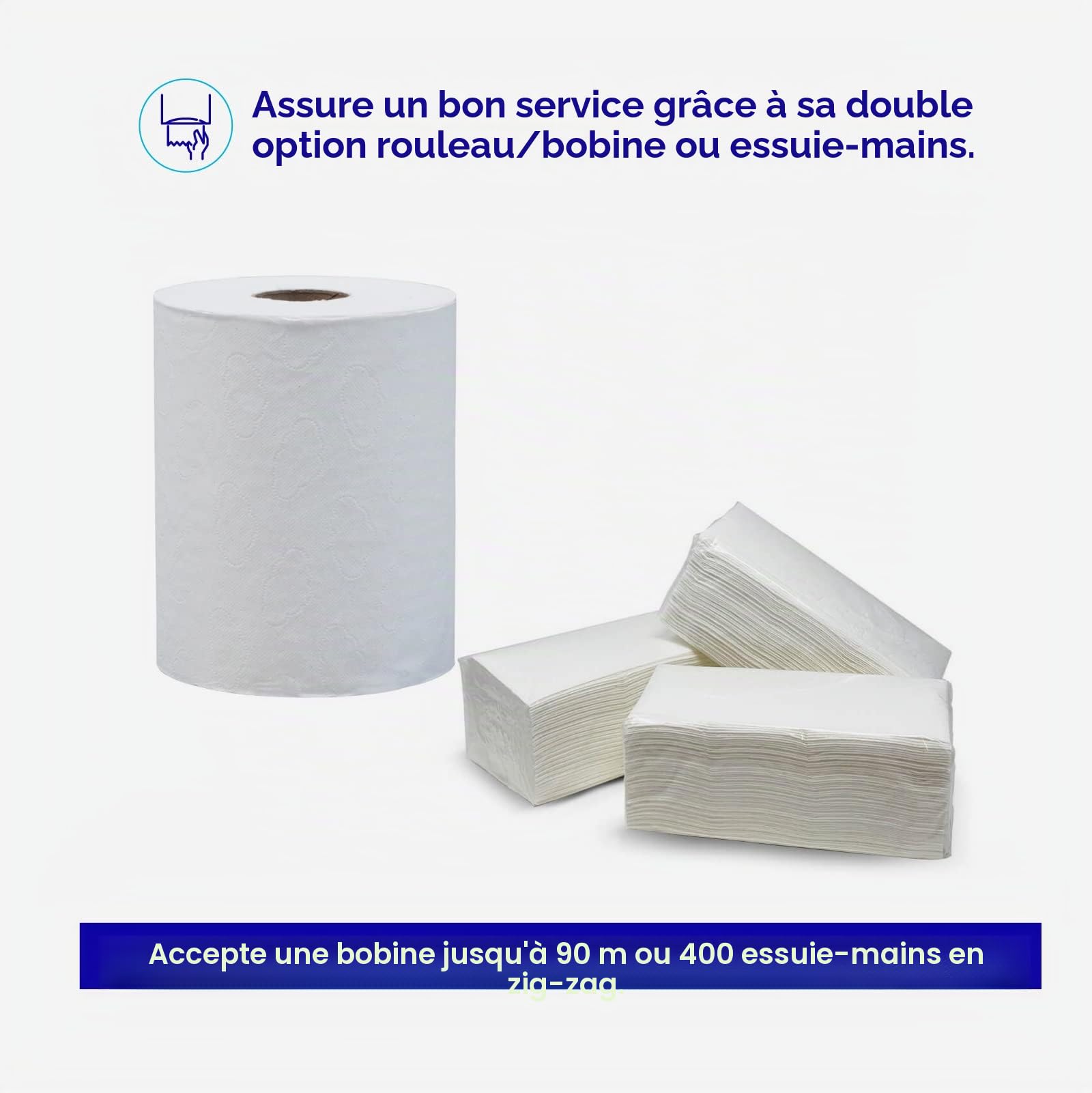 Jofel - Distributeur d'essuie-Mains, Distributeur d'essuie-Mains pour Le Visage, Distributeur d'essuie-Mains muraux, 400 essuie-Mains en Zigzag ou Rouleau de 90 m Boîtier ABS, Azur AH46000