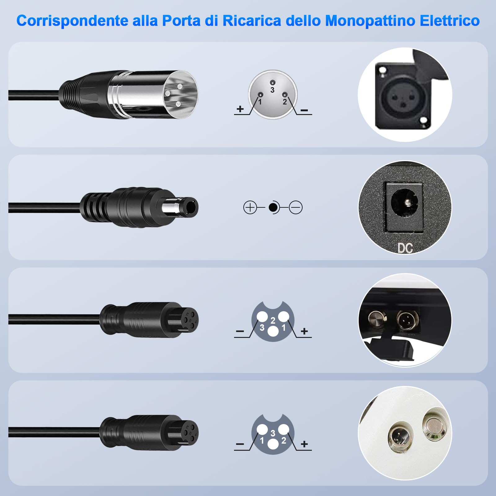 Caricatore da 58,8 V 2 A per scooter elettrico Kugoo G3/G-Booster, e-bike, cavo di ricarica Hoverboard con connettori di interfaccia 4 in 1 da 117 W, ricarica rapida 14S, 50 V, 51,8 V, 52 V