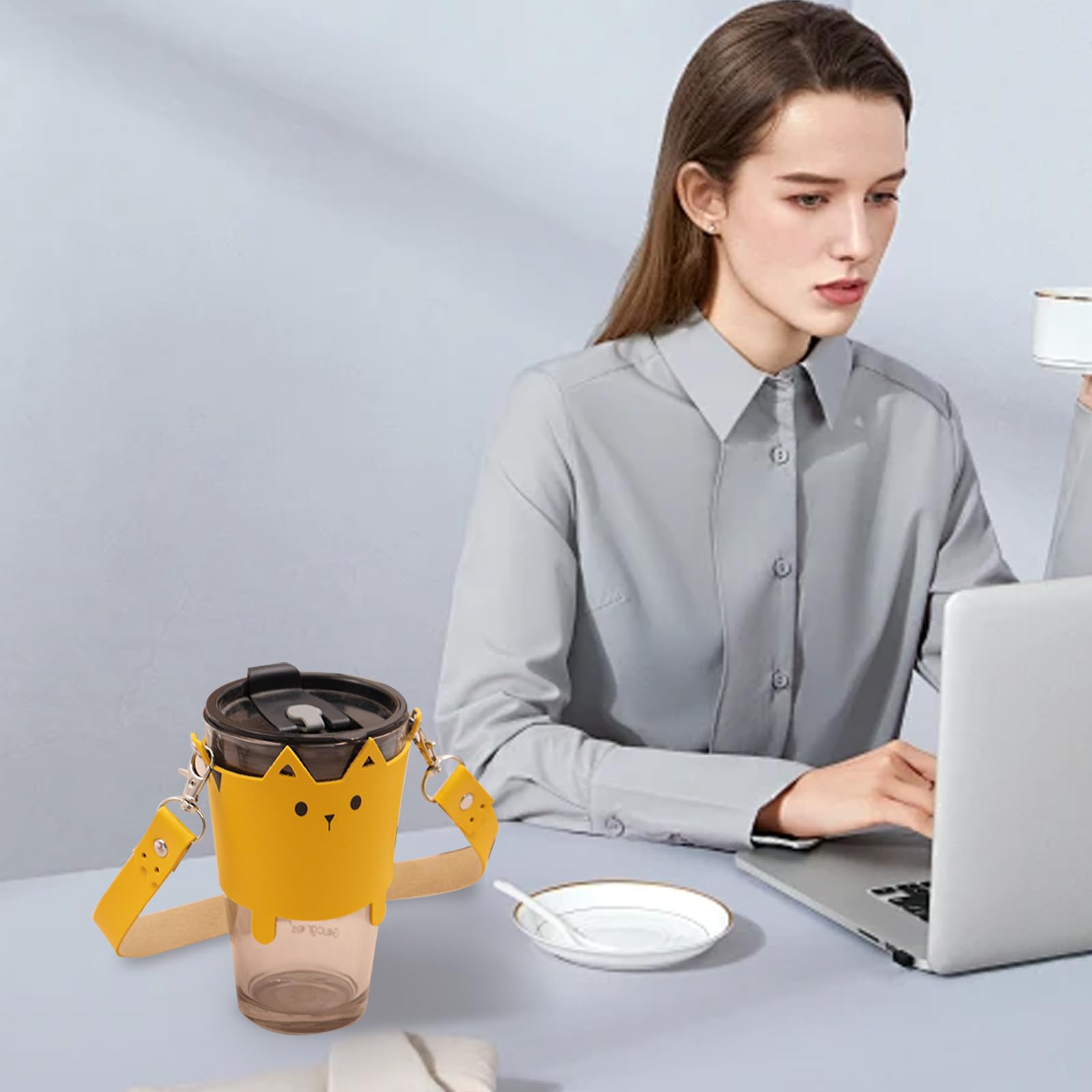 KASESSS Cup Holder Strap PU Leather, Cute Cat Bottle Holder Strap, Interesting Water Bottle Bag - Image 4