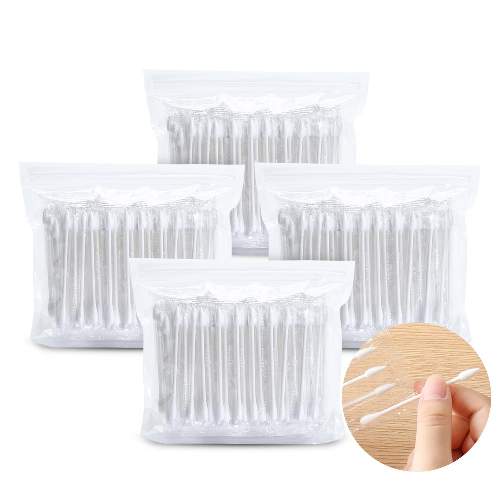 Cotton Swabs, Individually Wrapped Cotton Buds, 400 Count Biodegradable Cotton Tip Applicator Suitable for Ear, Beauty Care, Cleaning, Make-up（Round