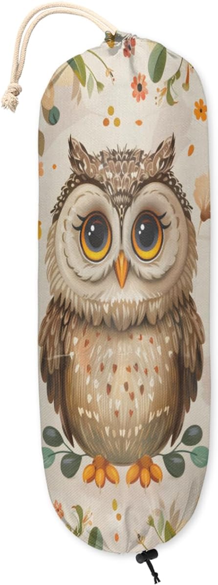 Funny Owl Plastic Bag Holder Hanging Plastic Bag Organizer Reusable Grocery Bag Holder Washable Large Grocery Bag Storage Trash Bag Dispenser for Home Kitchen Travelling Decor