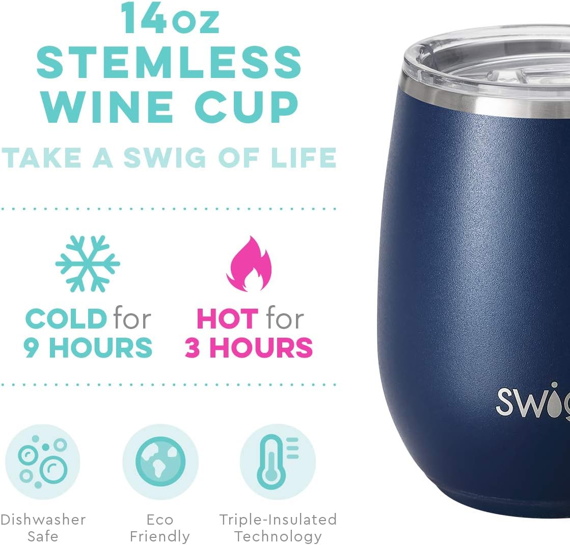 50% оƒƒ Dіѕсоunt Swig Life 14oz Insulated Wine Tumbler with Lid, Dishwasher Safe, Holds 2 Glasses, Stemless, Portable, Stainless Steel Wine Glass (Navy) Buу 1 gеt 1 Swig Life 14oz Insulated Wine Tumbler with Lid, Dishwasher Safe, Holds 2 Glasses, Stemless, Portable, Stainless Steel Wine Glass (Navy)