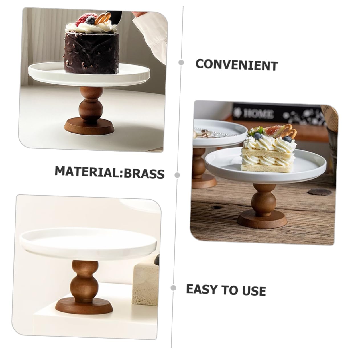ABOOFAN Alzata per Dolci in Ceramica e Legno, Design Retrò Base Alta, per Torte, Cupcake e Dessert su Tavoli da Festa e Matrimonio