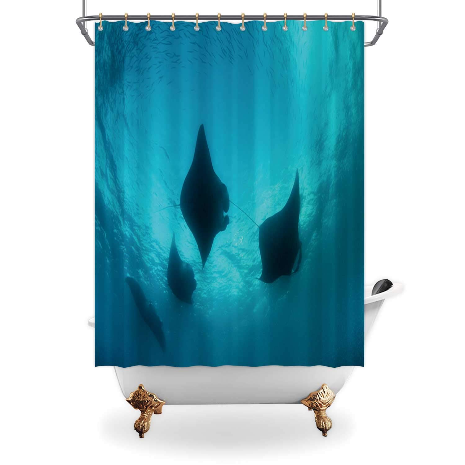 ALUONI Manta Rays and Plankton Palau Shower Curtain,Micronesia for Bathroom Decor,65 in x 71 in