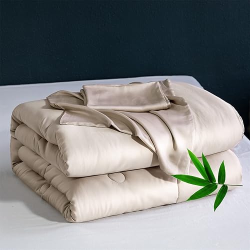 Miniatura 6 de Juego de edredón refrescante tamaño Queen, viscosa de bambú, suave, sedoso y transpirable, juego de edredón alternativo duradero de 300 hilos, juego