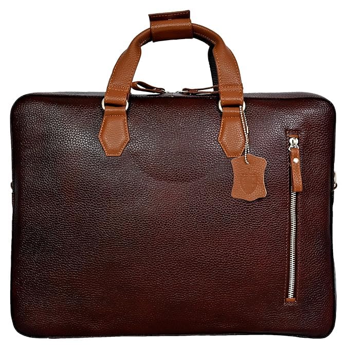 OLIVEGREEN LEATHERS Laptop Bags Genuine Leather Office Bag for Men Professional Leather Bag for Men - Adjustable Straps and Multiple Compartments (Contrast) Color Brown