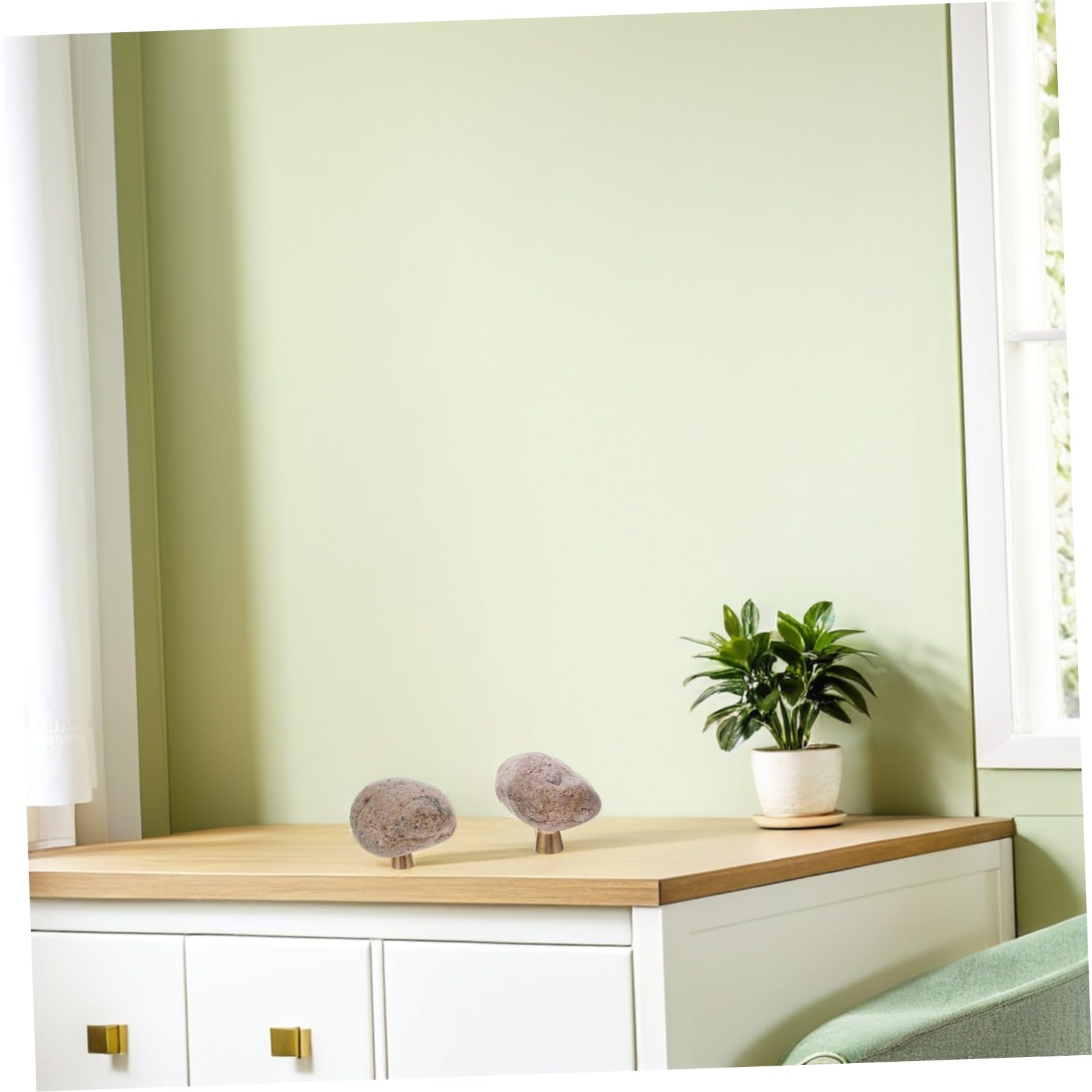 HOMSFOU 2 pomelli irregolari in pietra naturale per cassetti, in ottone, con impugnatura ergonomica, maniglie decorative per armadi, librerie e cassettiere