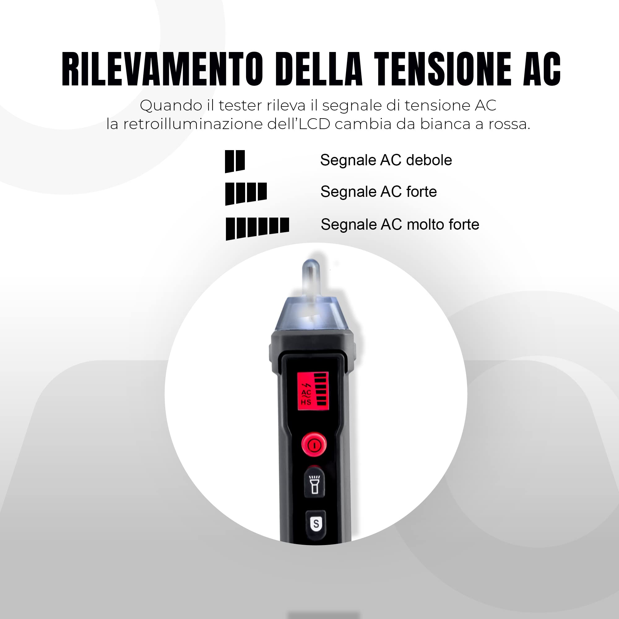 UNIKS - Cercafase Professionale R10 Rilevatore di Tensione per 3 Intensità, Tubi e Cavi Elettrici Senza Contatto con Display, Torcia e Doppia Sensibilità
