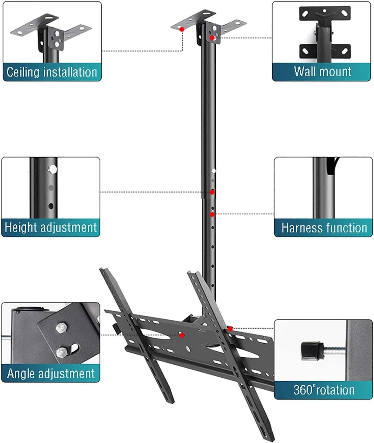 Supporto per TV regolabile in altezza, staffa girevole a soffitto per TV a schermo piatto 45-60 fino a VESA 680 x 450 mm