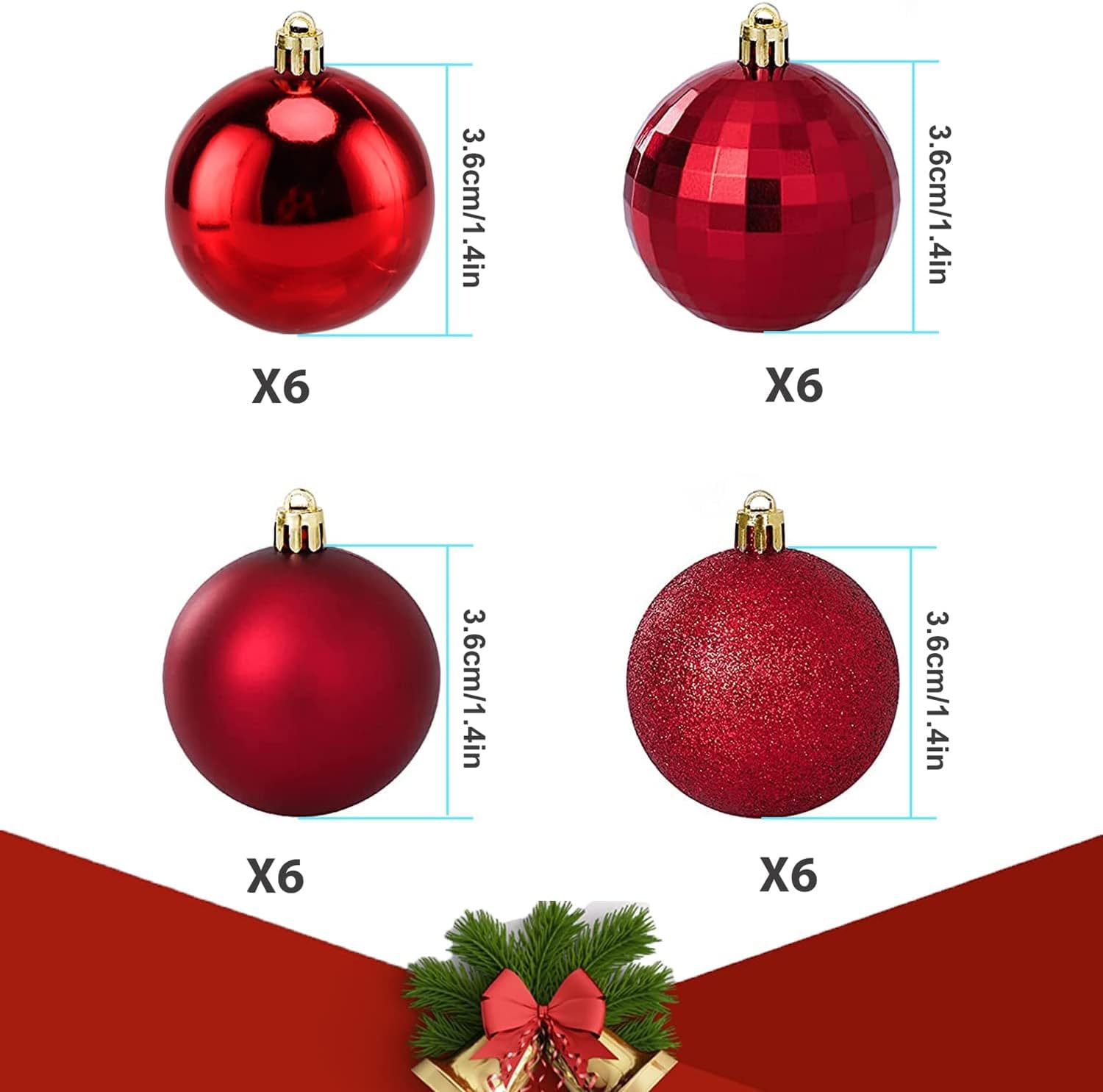 Set de Bolas de Navidad Bolas de Navidad 24 Uds. De bolas de Navidad, adornos navideños, decoración de árbol de Navidad, bolas colgantes para vacaciones, fiesta de boda Bolas para Arbol de Navidad ( C