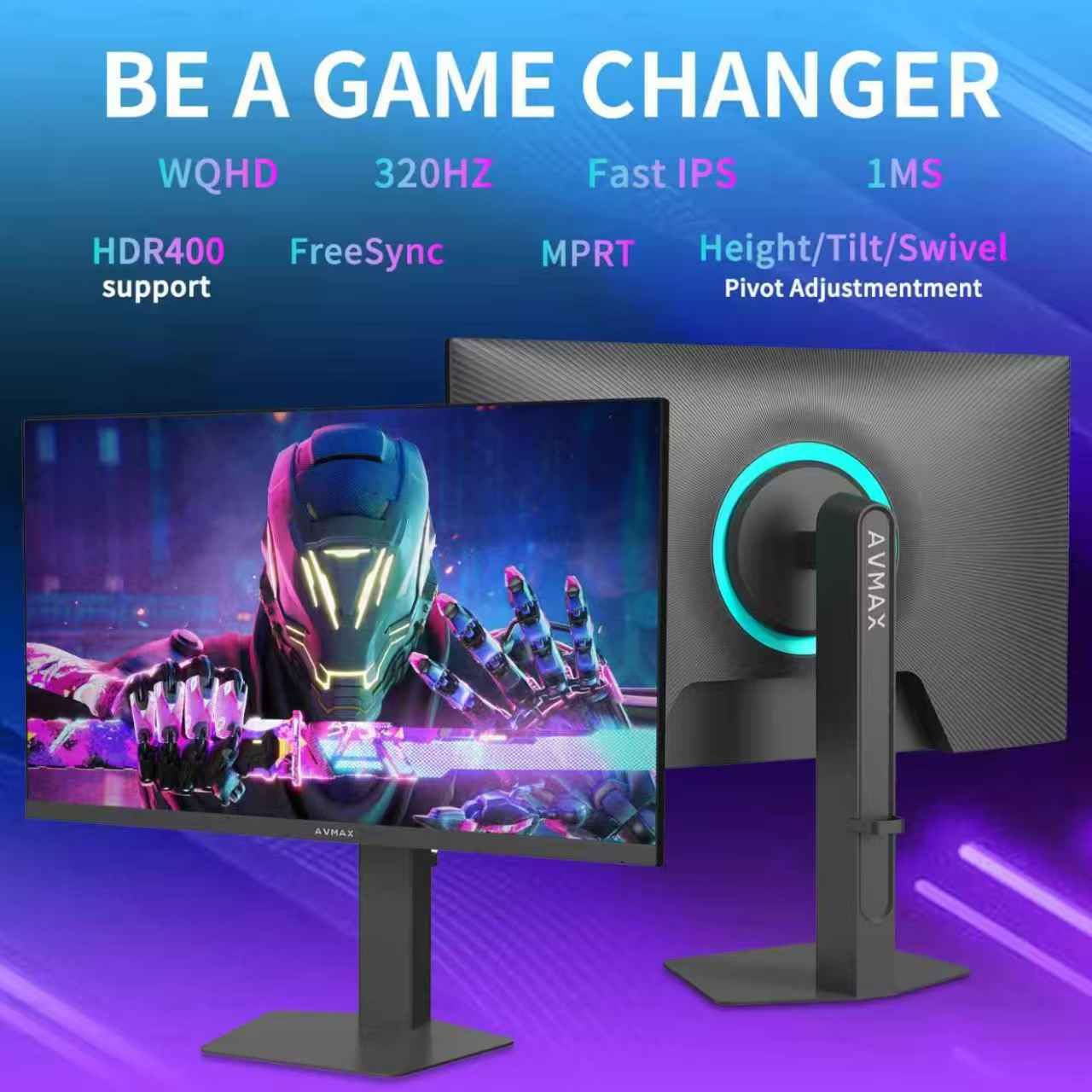 Photo 1 of AVMAX 27 Inch Gaming Monitor 320Hz/300Hz/240Hz,QHD2560X1440 Fast IPS,Adaptive FreeSync,90% DCI-P3,HDR400 Support,ErgoStand 2XDP1.4&2XHDMI2.1,P273B