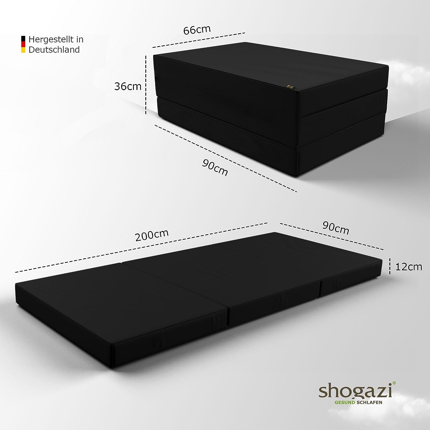 SHOGAZI Faltmatratze Klappmatratze 90 x 200 x 12 cm – Gästematratze klappbar Made in Germany, VERGLEICHSSIEGER aus orthopädischem Kaltschaum, Anthrazit