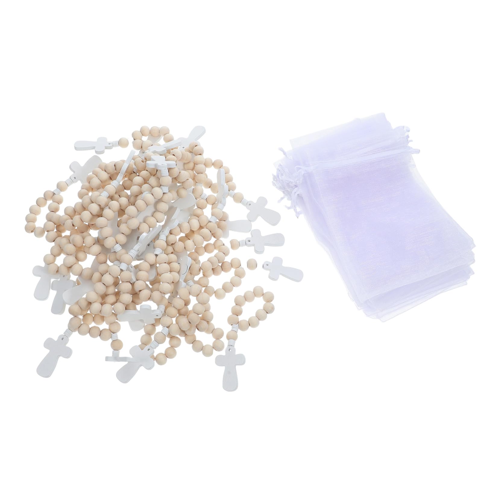 NOLITOY 40 Satz Rosenkranzarmband zur Taufe mit Glatten Perlen und Netzbeuteln Religiöse Armbänder als Geschenk für Babyparty und Erstkommunion