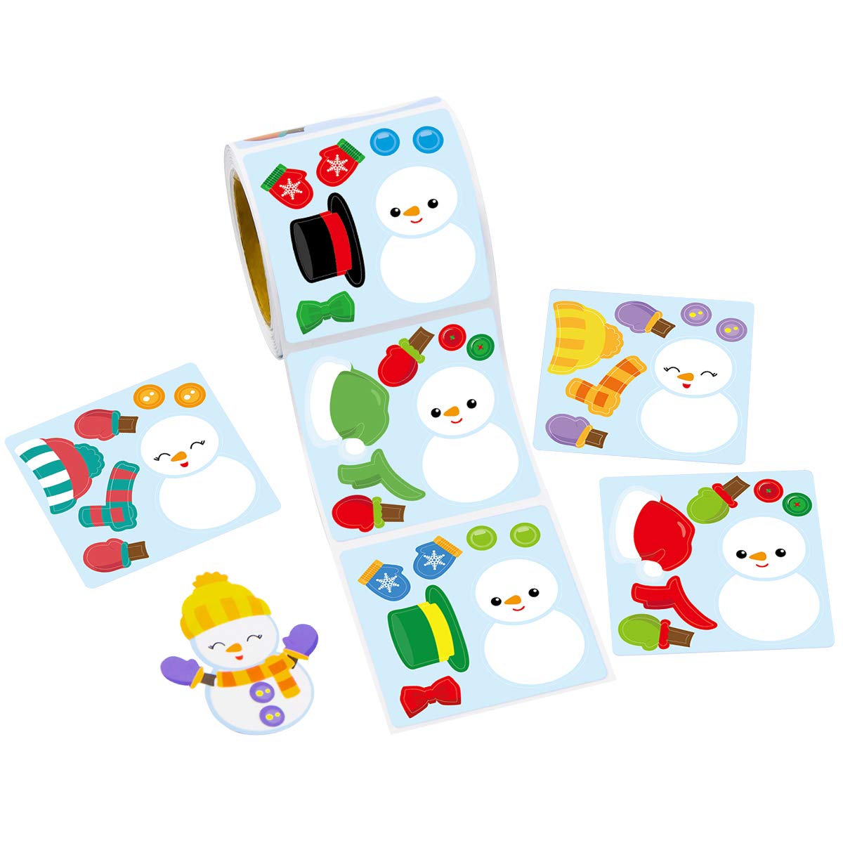 Snowman Stickers Scene Roll Perforation Line Design for Kids Christmas Party Favor Holiday Craft Kit 200Pcs