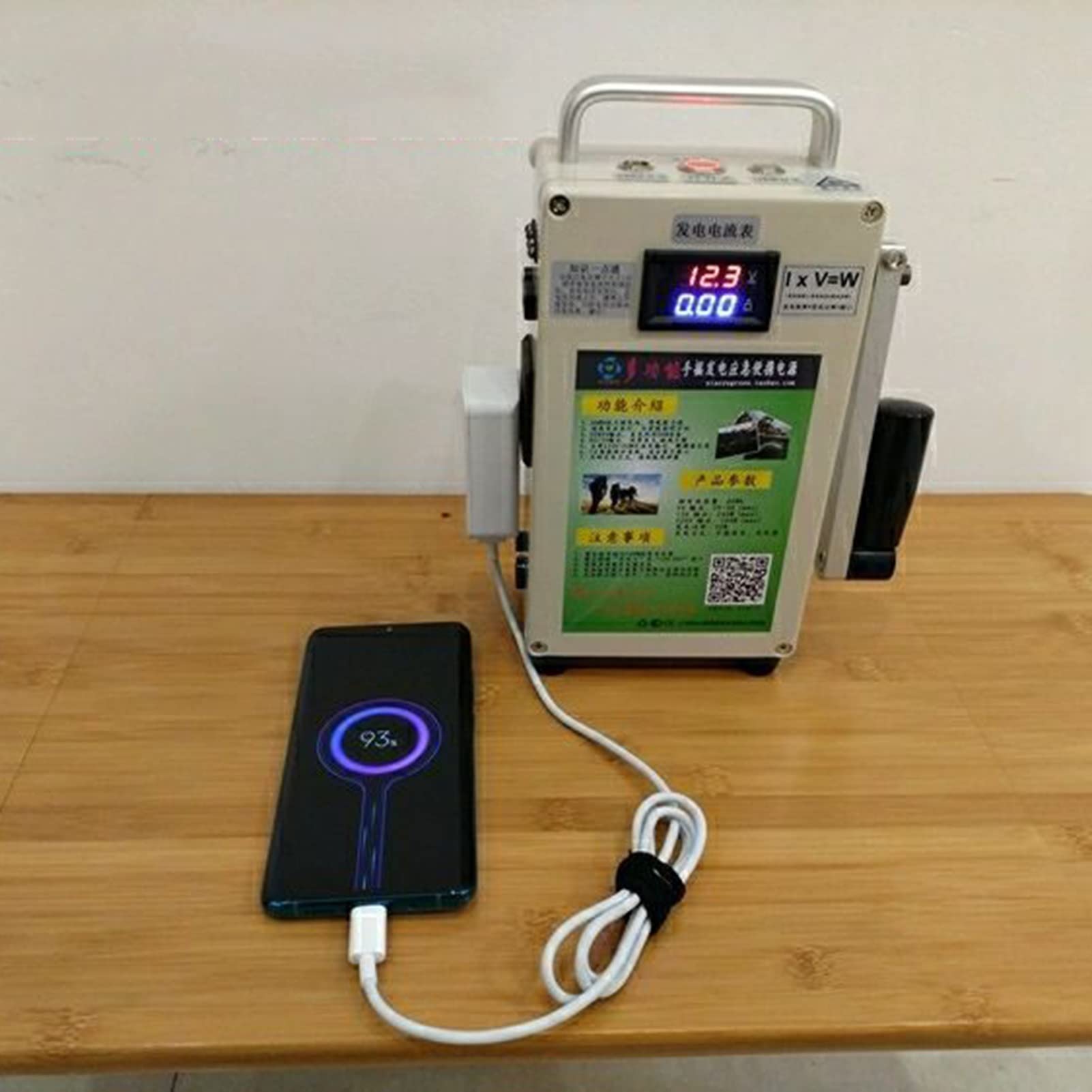 Przenośny ręczny generator korbowy o pojemności 65 WH/15000 mAh, skorygowana fala dodatnia 150 W, światło LED i mobilne zasilanie awaryjne, idealny do podróży służbowych