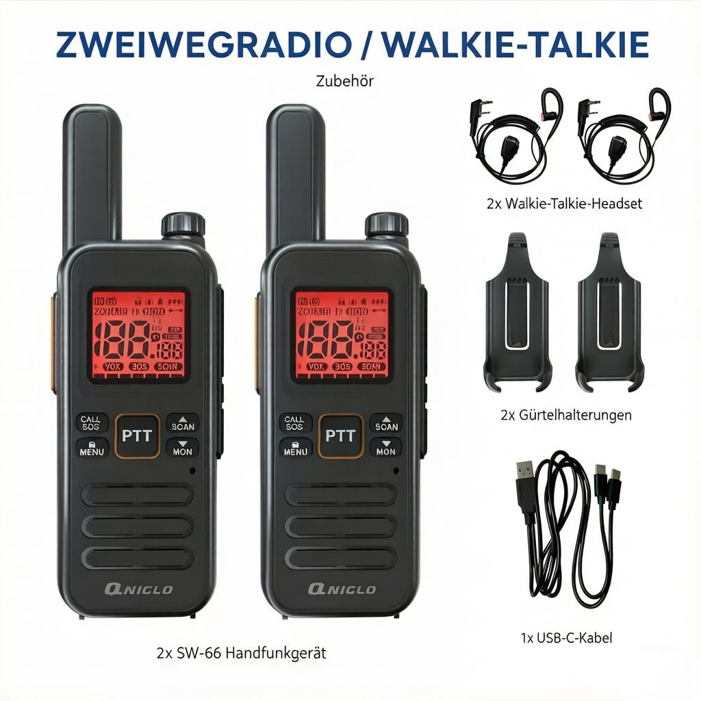 Talkie Walkie PMR446 Longue Portée 5 KM Rechargeable USB-C VOX SOS 2 Pcs