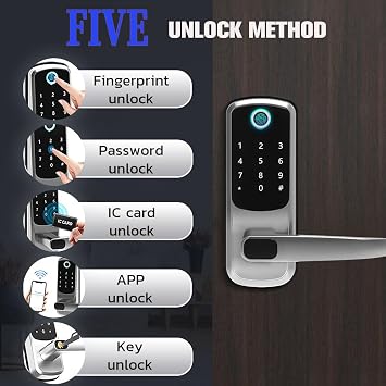 Smart Door Lock with Handle,Keyless Entry,8-in-1 Fingerprint Door Lock with Keypad - for APP Control - Digital Electronic with Code & Home Hotel Office