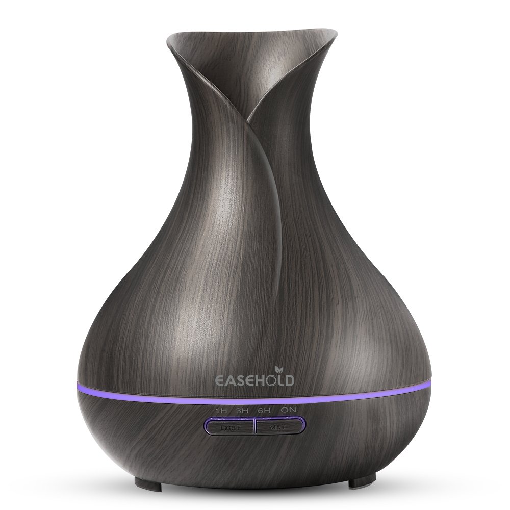 EASEHOLD Essential Oil Diffuser, 400ml Aroma Diffuser Ultrasonic Cool Mist Humidifier Air Purifier 7 Color LED Lights for Office Home Bedroom Wood Grain Vase Shape