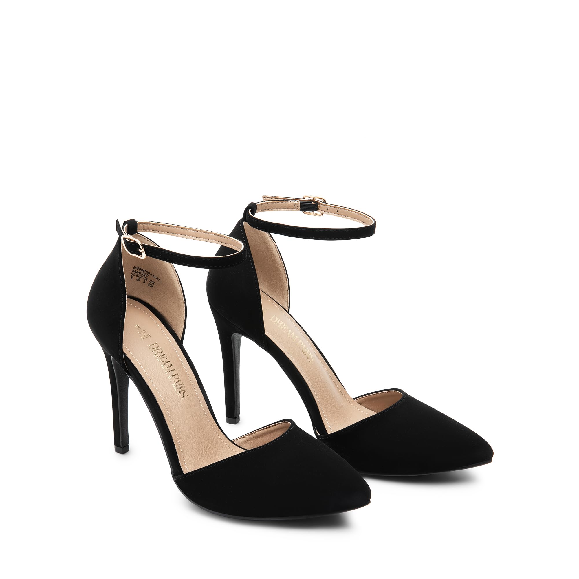 DREAM PAIRS Women's Oppointed-Lacey Pointed Toe Ankle Strap High Heel Stiletto Pumps Wedding Dress Shoes: 8 Black/Nubuck