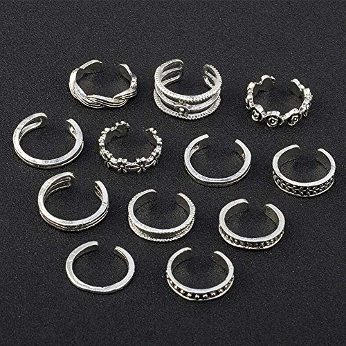 Wixine 1Set 12Pcs Adjustable Jewelry Retro Silver Open Toe Ring Finger Foot Rings Beach #TOP5