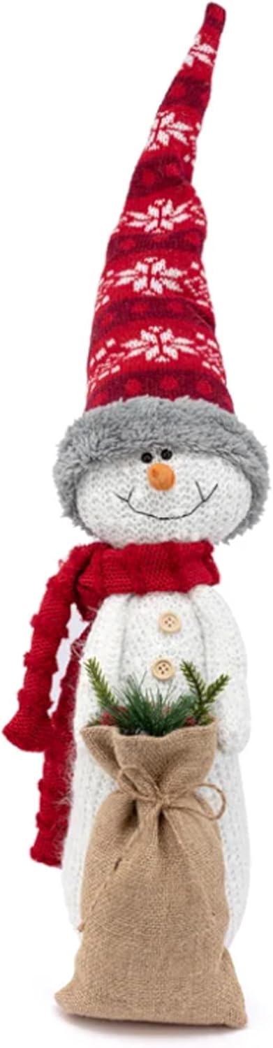 Napco 53110 Snowman with Gift Bag, Multicolor 14.25 x 11 Inches Polyester Plush Indoor Holiday Statue