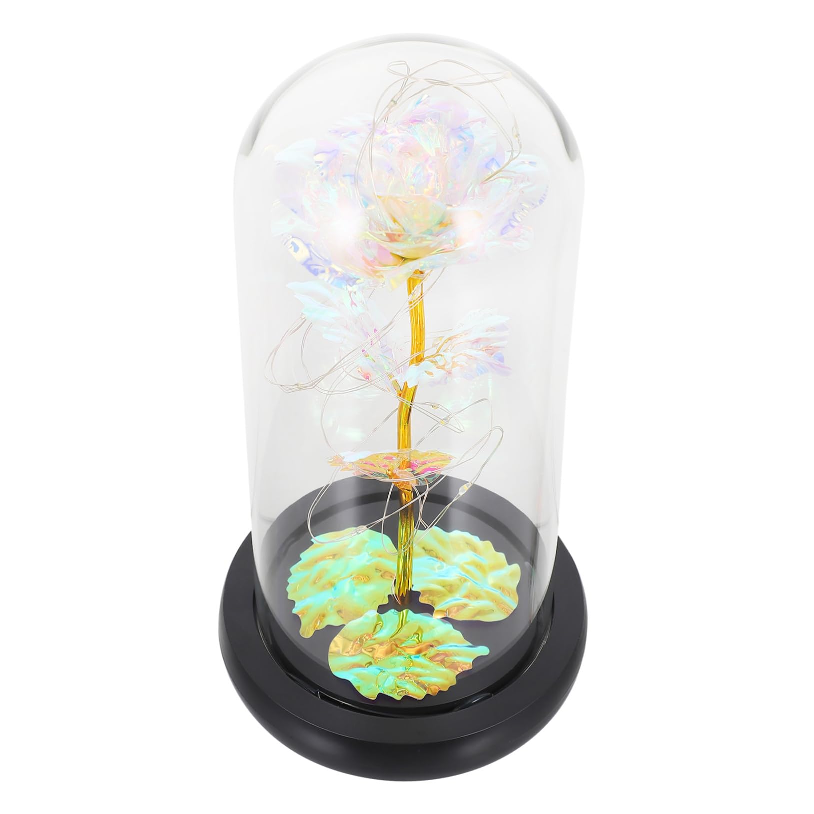 TOPPERFUN Led Rose Flower Light Rose Gold Ornaments Permanent Flower Glass Dome for Christmas Birthday Present