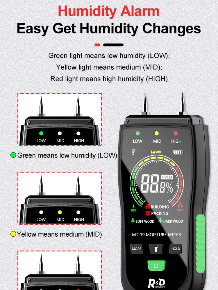 Digitales Holzfeuchtemessgerät MT19C Tester Hygrometer Detektor LCD Taschenlampe Ziegel