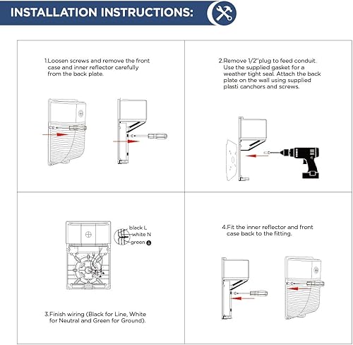 Miniatura 5 de Paquete de luz LED de pared de 25 W, 3000 lm 5000 K luz diurna (fotocélula del atardecer al amanecer incluida) luz LED de montaje en pared para