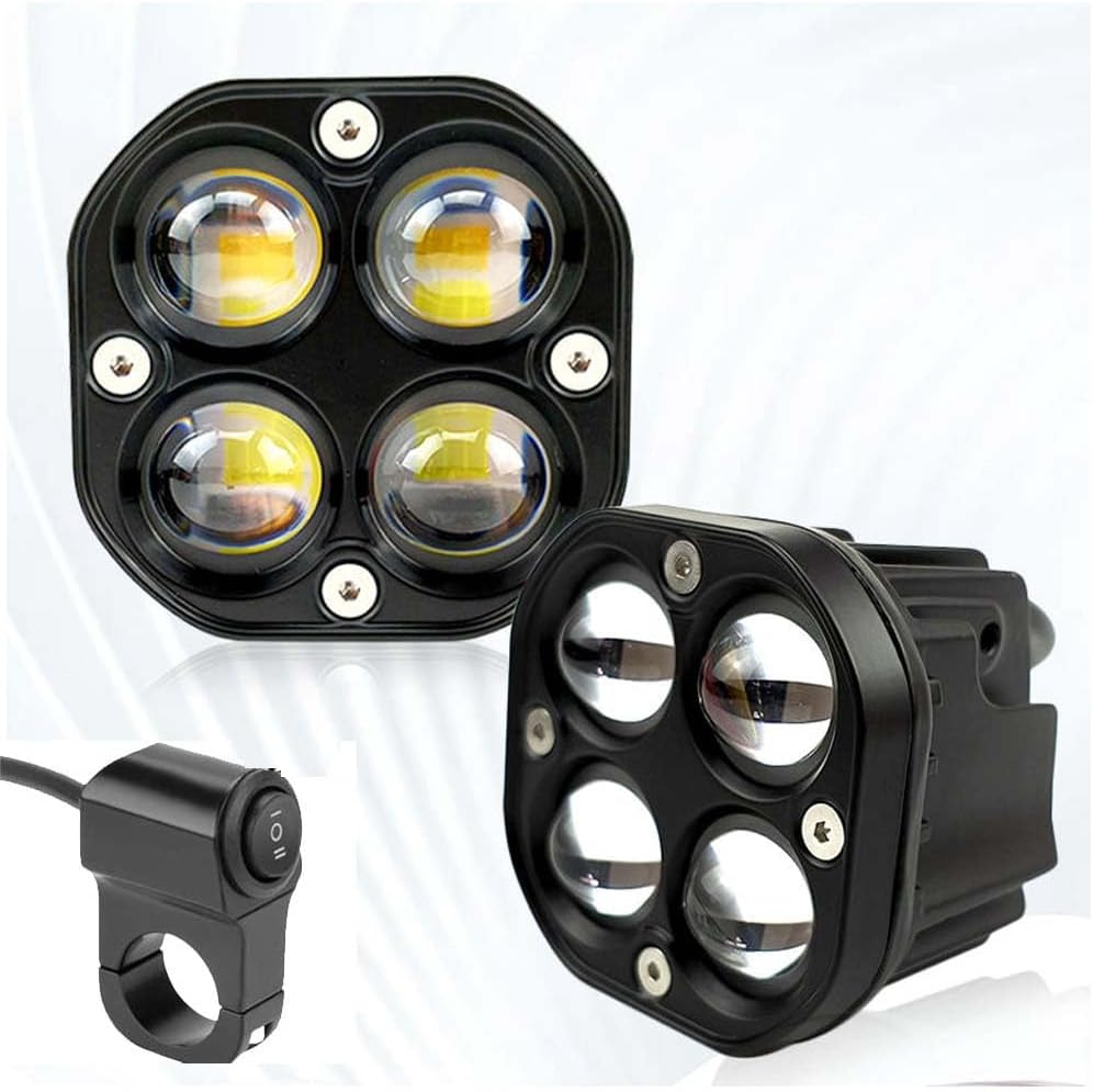 NIGHT LIFE High Power 75W LED Work Light 4D Lens White/Amber for Off-Road Car Truck Tractor Boat, Waterproof 3 Inch Square Fog Lamp, RGB 4x4 LED Floodlight Pack of 2 with Switch