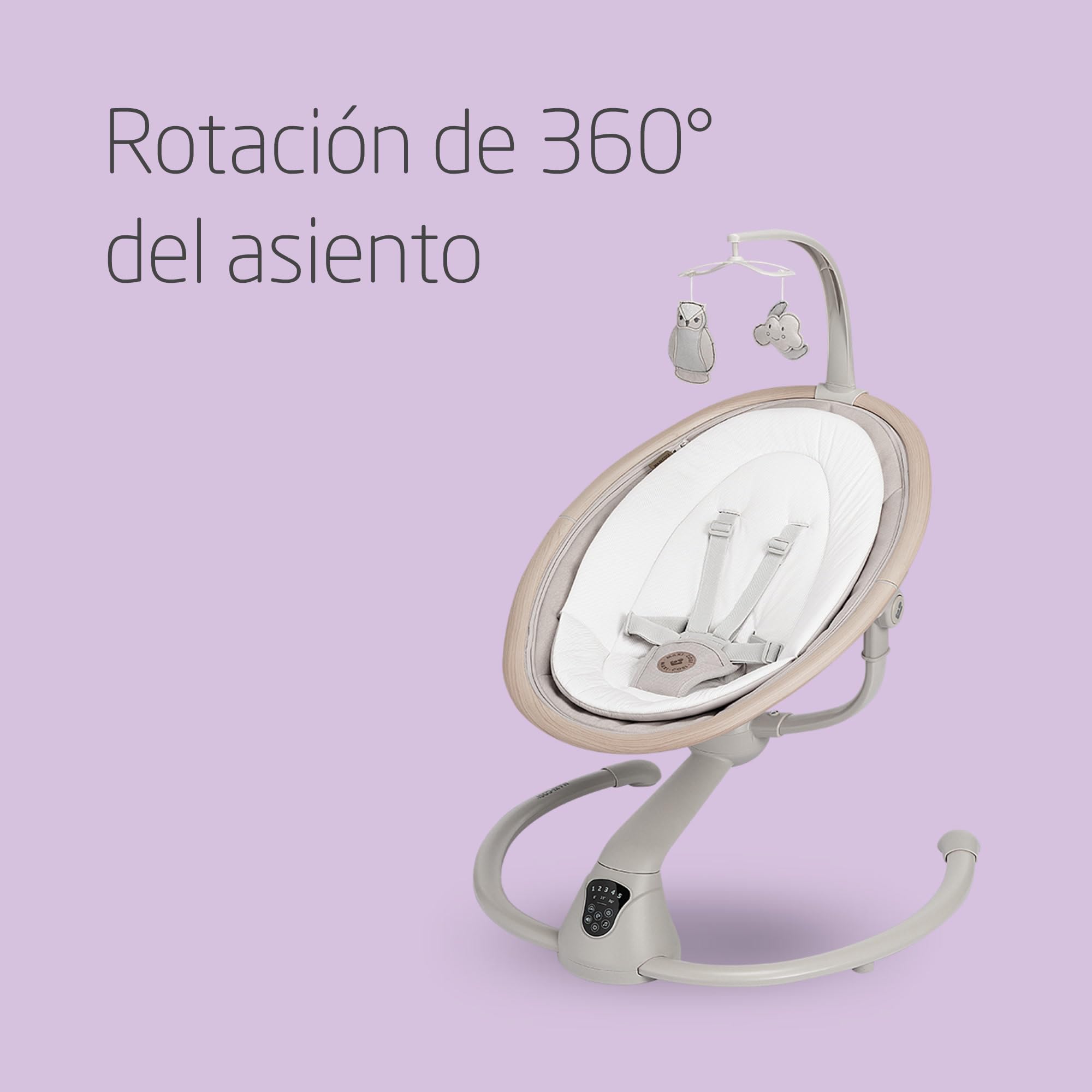 Maxi-Cosi Cassia Hamaca Bebé Eléctrica, 0-6 Meses, Máx. 9 kg, Balancin Bebe, 12 Melodías, Rotación 360°, Detección Automática, 5 Velocidades, 2 Posiciones De Reclinación, Classic Beige