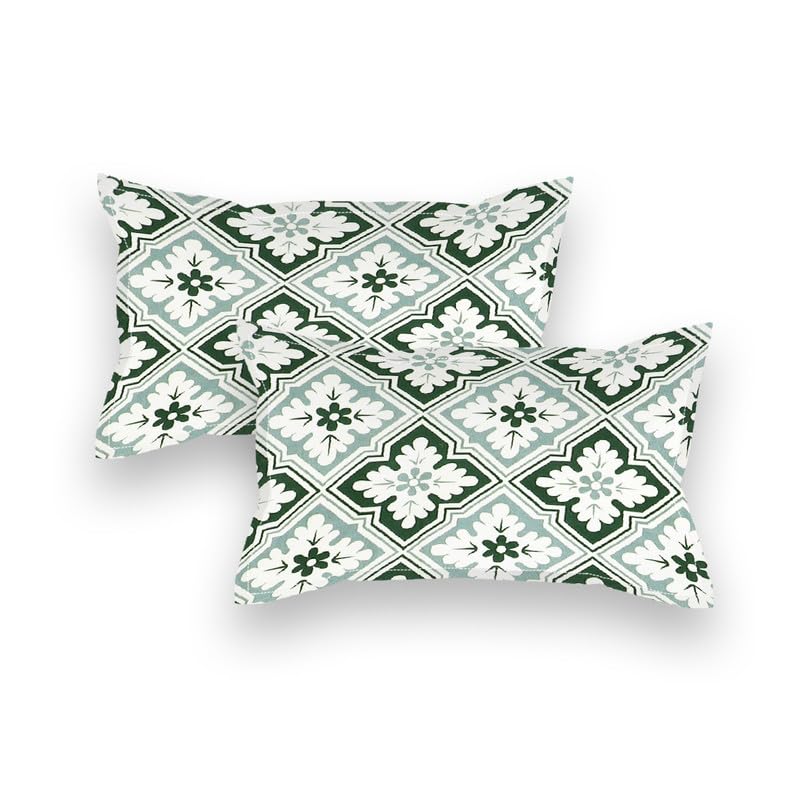 Image of NHD HOME Pure Cotton Flat Double Bedsheets with 2 Pillow Covers | Double Bed Breathable | Wrinklefree | Soft 200tc Supersoft | 228 x 225 Cm| Green & White