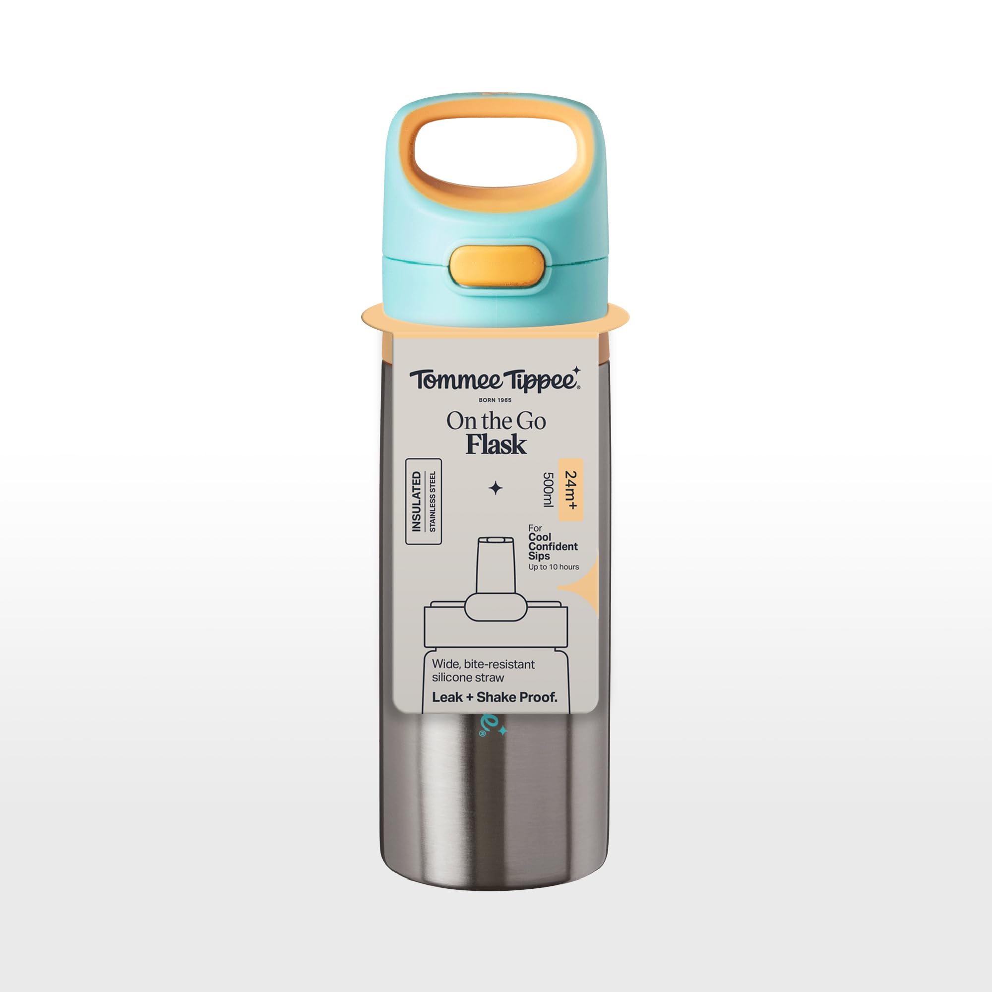 Tommee Tippee On the Go Stainless Steel Insulated Bottle Flask with Silicone Straw for Toddlers 500ml, 24m+ - Image 2