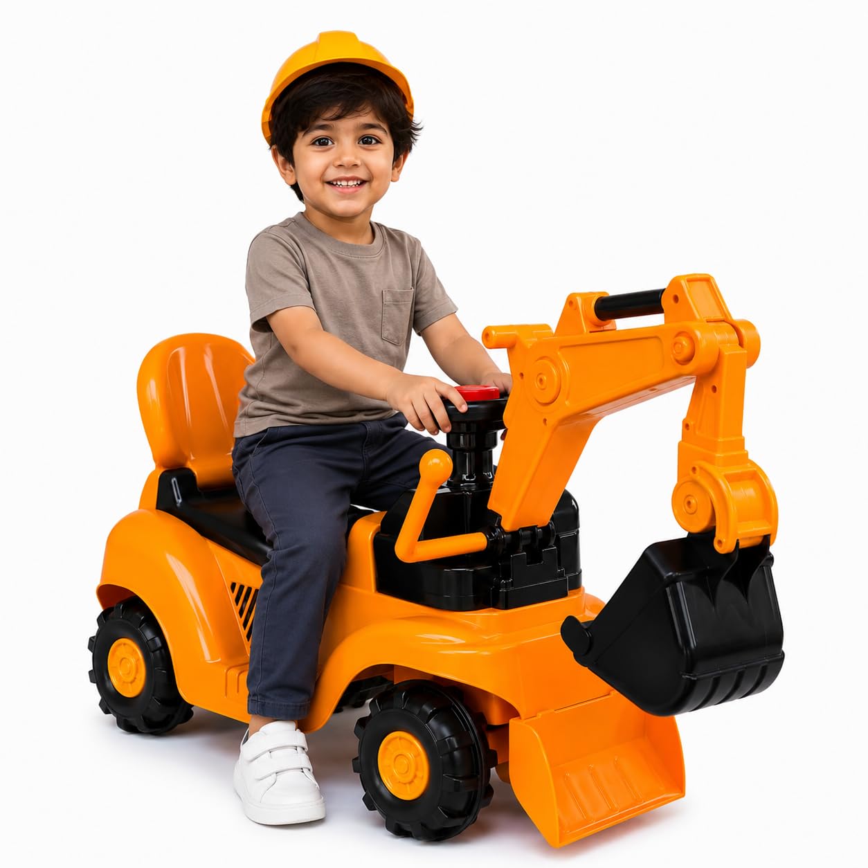 Kids Ride On Excavator with Movable Bucket, Digging Arm & Front Loader, Musical Construction Ride-On Toy, JCB Style Bulldozer Car for Boys & Girls Age 1–4 Years-image-40