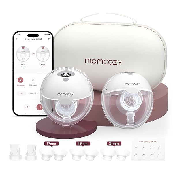 Momcozy M5 Smart APP Controlled Wearable Breast Pump, Hands-Free Wireless Electric Pump, 3 Modes 9 Suction Levels, BPA-Free, Portable Lightweight, 24mm Flange, 2-Pack Cozy Red