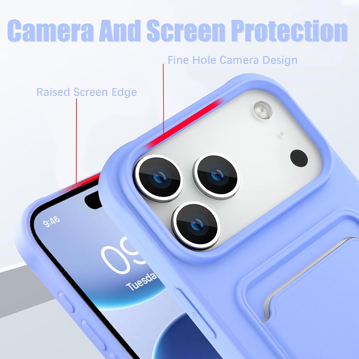 MZELQ TPU Wallet Compatible with iPhone 17 Pro Case 2025, Card Holder Camera Protection Cover + Screen Protector, Push-able Slot for Girls Women -Purple - Image 3