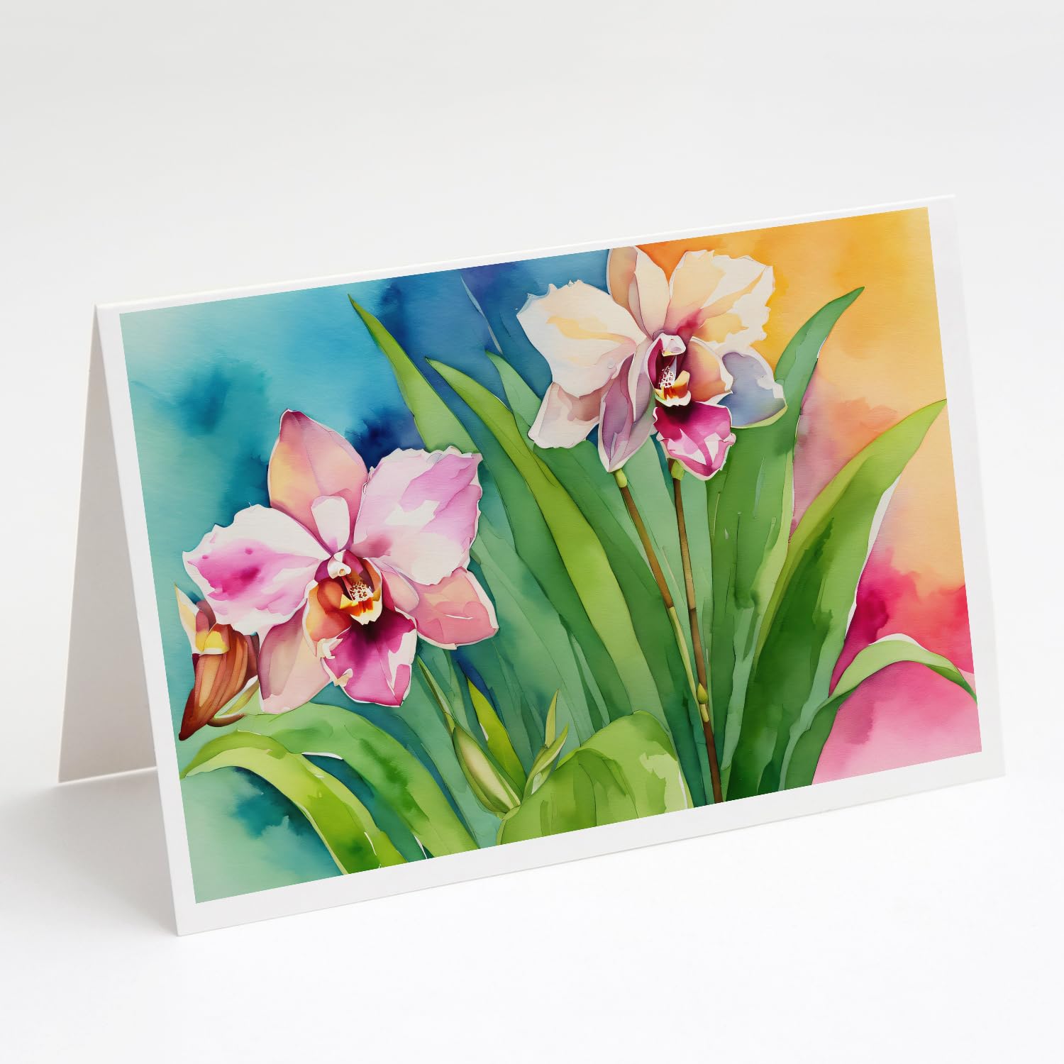 Caroline's Treasures DAC1555GCA7P Orchids in Watercolor Greeting Cards and Envelopes Pack of 8 Blank Cards with Envelopes Whimsical A7 Size 5x7 Blank